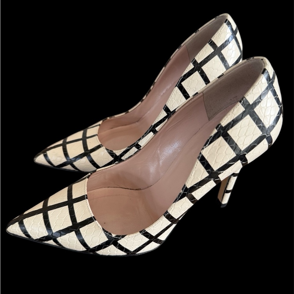 Kate Spade Larisa Pumps Heels Pointed-Toe Women's Cream/ Black Grid Snake print - Picture 2 of 8